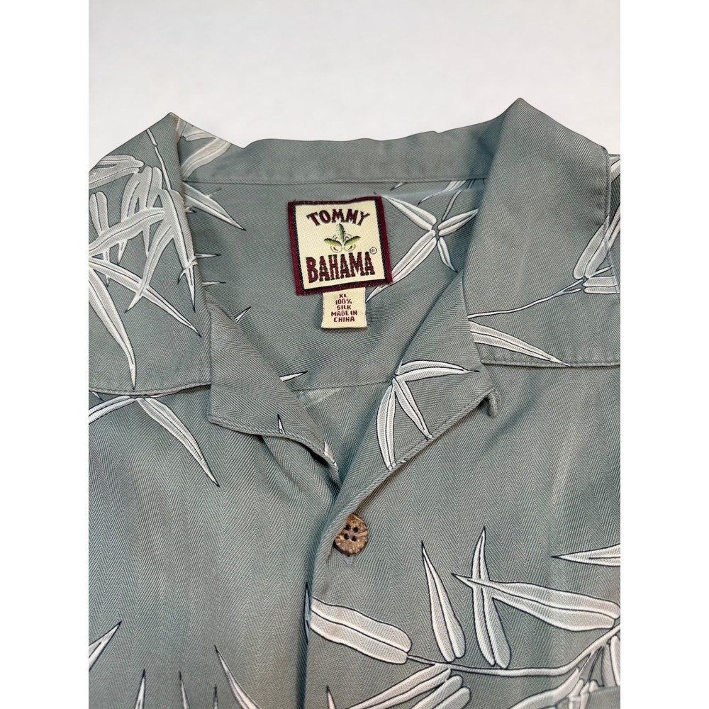 Vintage Tommy Bahama Mens Silk Bamboo Print Shirt Sage Green Palm Tree‎ Hawaiian - Picture 4 of 7